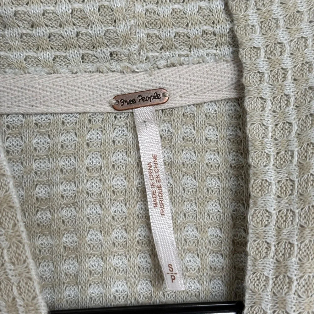 Free People Waffle Knit Cropped Mock Neck Thermal Top Beige Small Sweater Boho